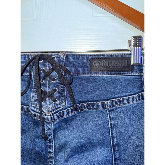 Rock & Roll High Rise Flare Jeans With Lace Up Back Size 28X34 - Picture 4 of 12